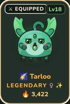 A Mystic Mythling roster card with its level, rarity, and power score