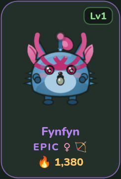 A Ranger Mythling roster card with its level, rarity, and power score