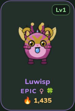 A Scavenger Mythling roster card with its level, rarity, and power score