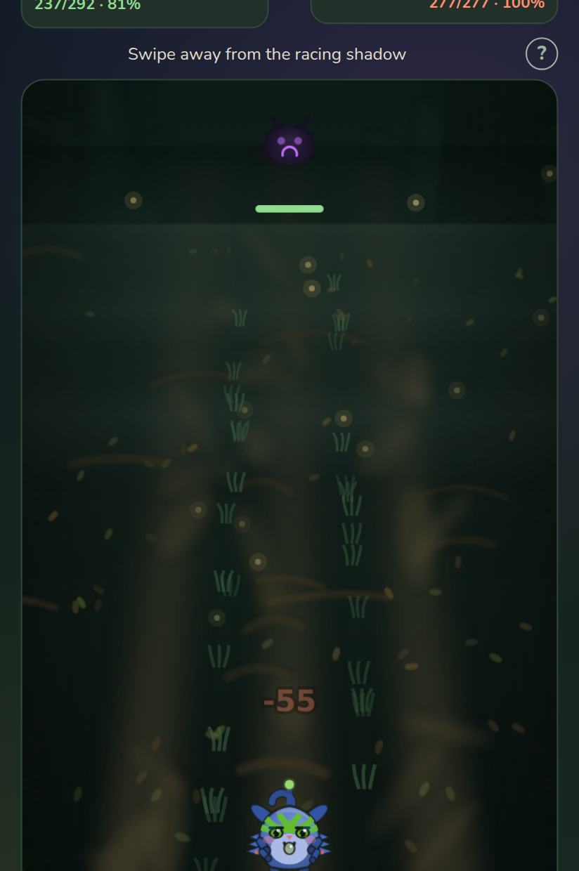 A lane duel in progress against a mist beast — the combat every adventure mode is built on